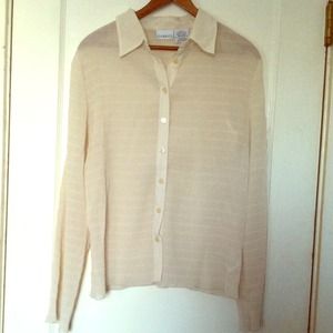 *SOLD* Sheer Ivory Smocked Button Down Blouse