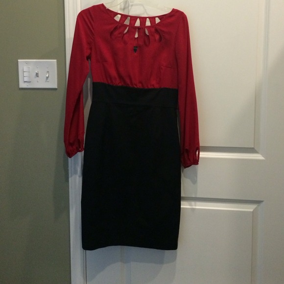 Red & black cutout dress/ White House Black Market