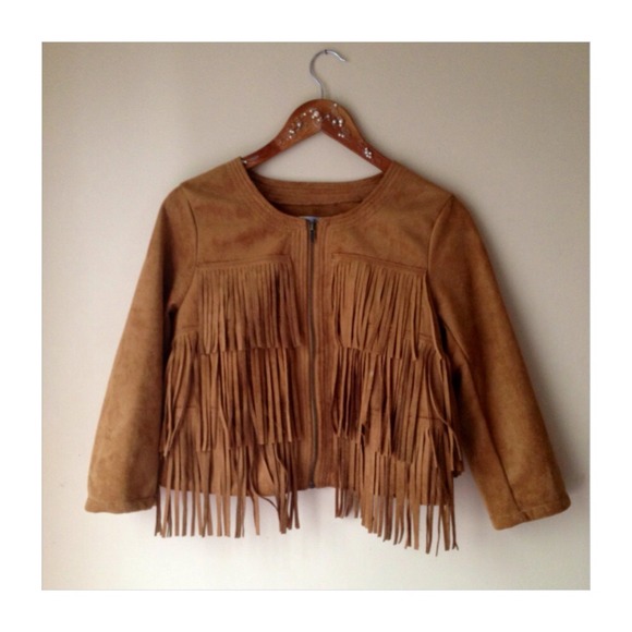 🚫Sold Vintage camel fringe jacket