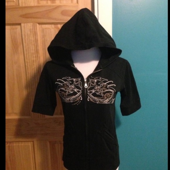 Dragon zip up hoodie w/ 3/4 sleeve
