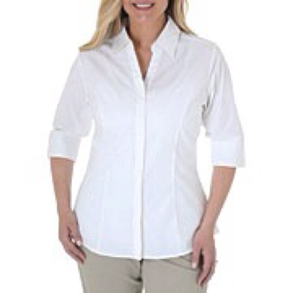 White Oxford 3/4 sleeve button up shirt