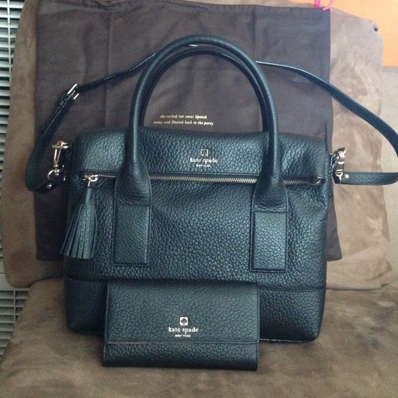 💗NWT Kate Spade Black Pebbled Bag and Wallet set