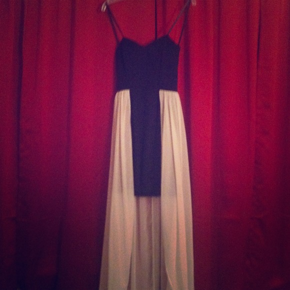 Strapless black and white high low dress