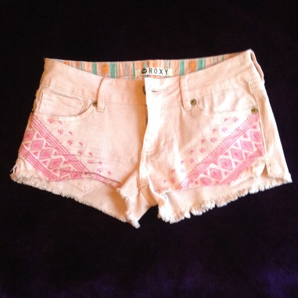 Pink Aztec Design Denim Shorts