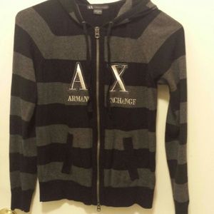 Armani Exchange Grey and Black Striped Sweater