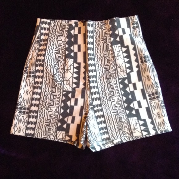 Dark Gray and White Patterned High Waisted Shorts