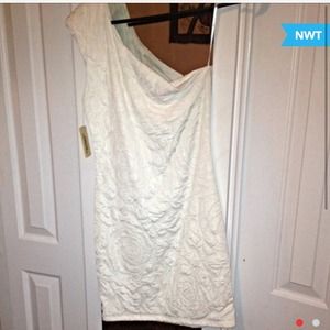 One shoulder cream dress