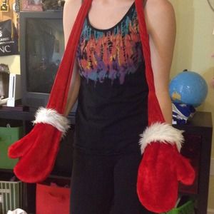 Red connected Christmas gloves