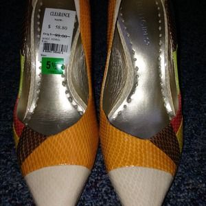 Cream, orange and brown BCBG heels