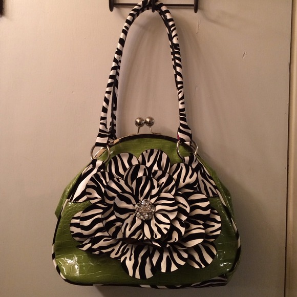 Lime Green and Zebra Print Handbag