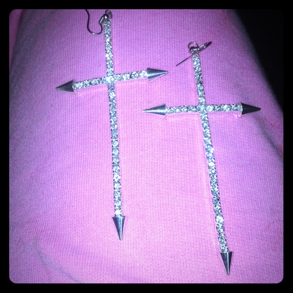 Fashion Jewelry Cross Spike Earrings Silver