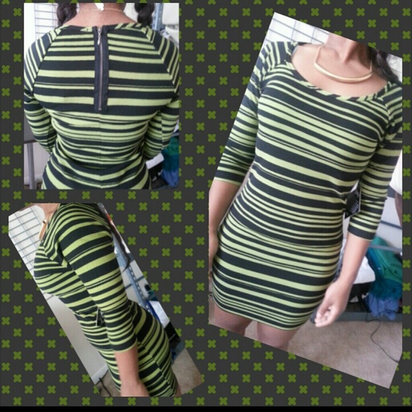 Lime green and black fitted dress