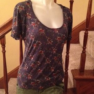 SOLD in bundle Blue floral top with lace trim