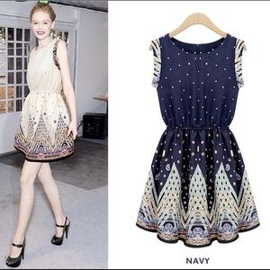 Unique Abstract Print Dress In Navy