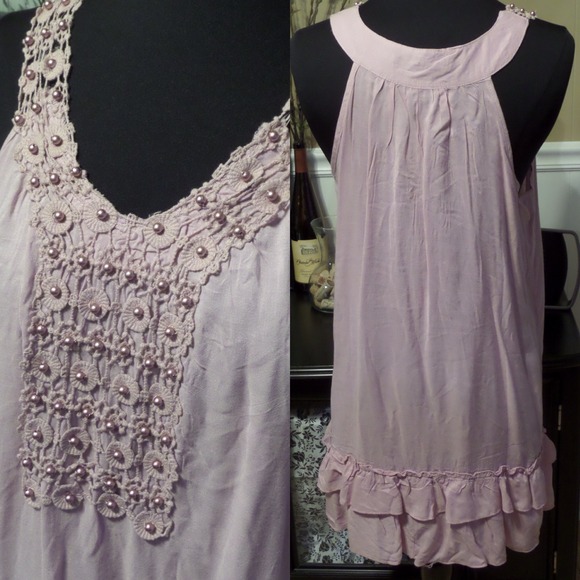 ❌BUNDLED❌New Rose pink beaded tunic tank - Picture 2 of 3