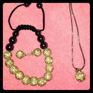 Peach Swarovski Crystal bracelet+necklace+earrings