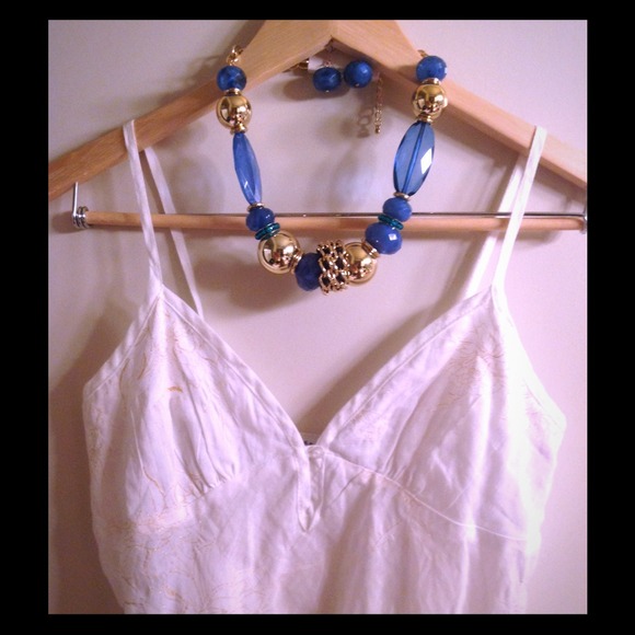 Royal Chunky Blue & Gold Tone Necklace and Earrings Maximalist Beaded - Picture 6 of 6
