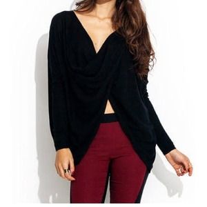 Black twist front sweater dolman top