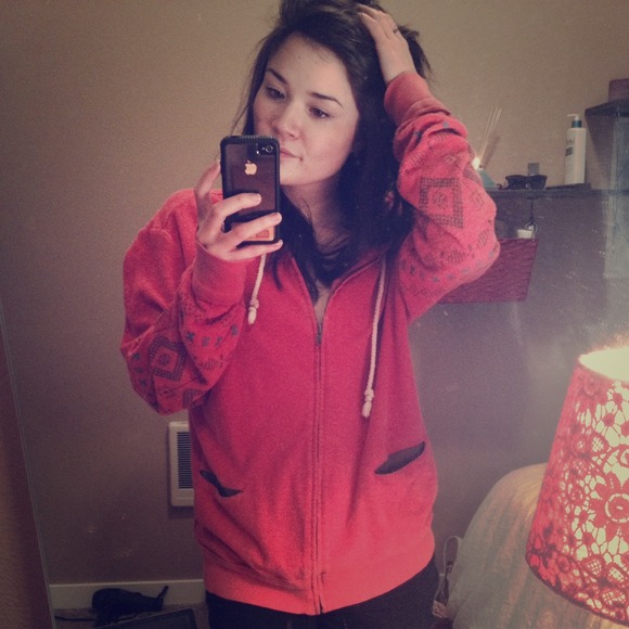 Burnt orange terry cloth tribal zip up