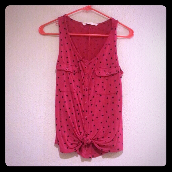 **Sold**Pink Polka Dot Button Front Shirt