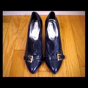 Vintage Navy Blue Buckle Kitten Heel
