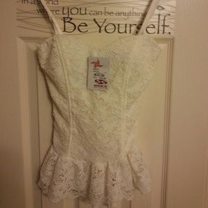 BUNDLE White Peblum Lace Top & Black crop top