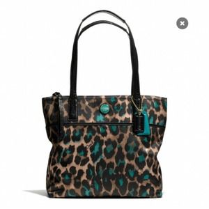 NWT Coach Signature strip ocelot print tote