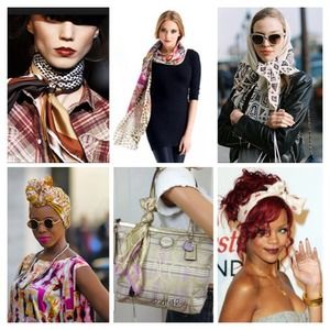 Silky printed scarves.