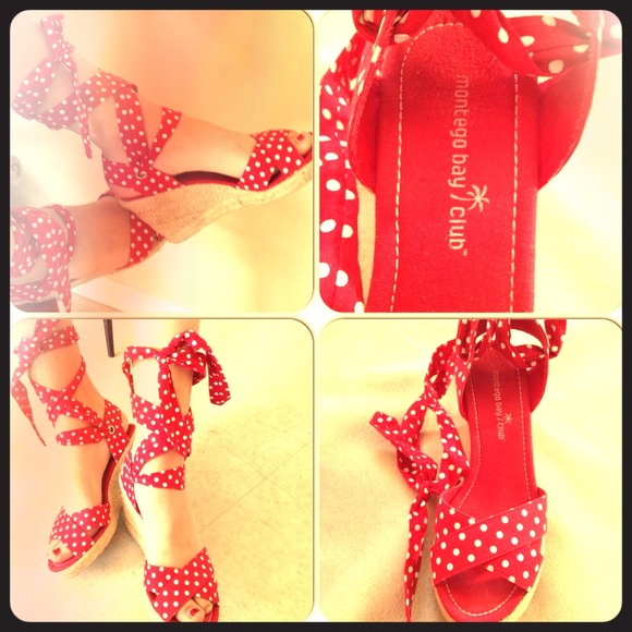 RED Fabric Wedges White Dots