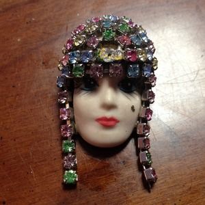 Vintage porcelain face pin