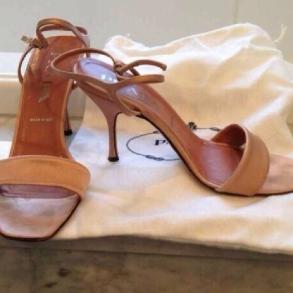 Sold- Prada Nude Satin Strap Sandals Heels 36.5 7