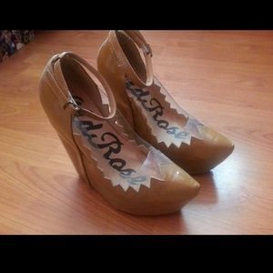 Camel ankle strap wedges