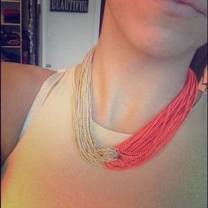 SOLD Coral and gold statement necklace HOLD