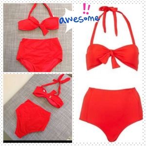 High waist bikini red