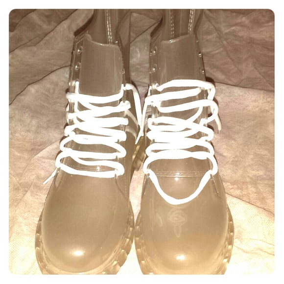 Womens Rosette Clear Combat Boots