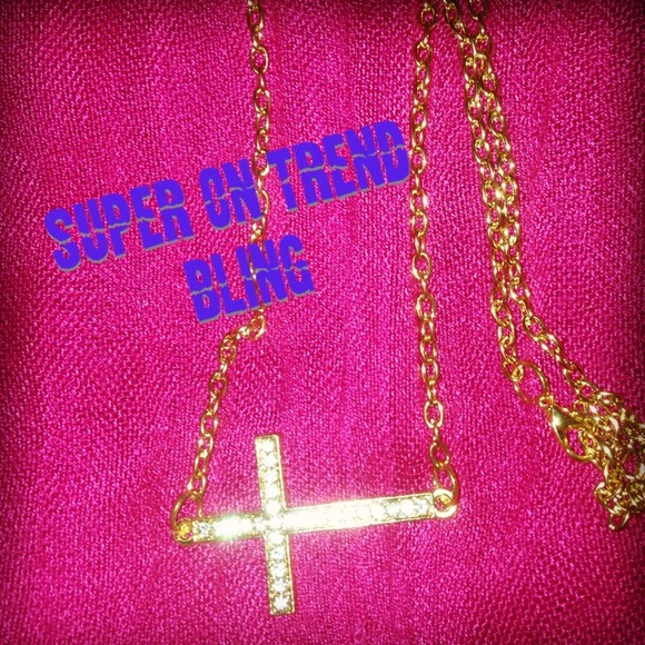 Reduced! Gold tone cross with rhinestones!