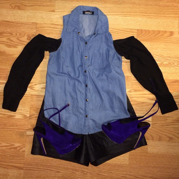 Cute denim shirt with sheer sleeves