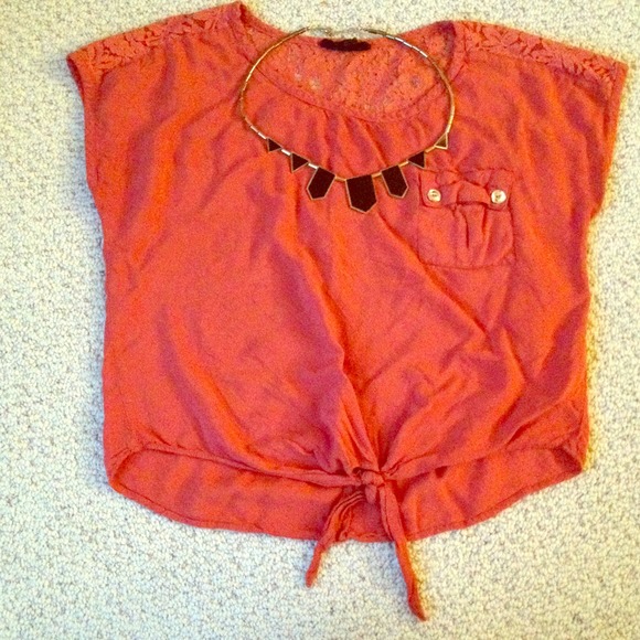 Warm Orange Tie Blouse