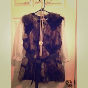 NWT BLOOMINGDALES Aqua faux fur vest