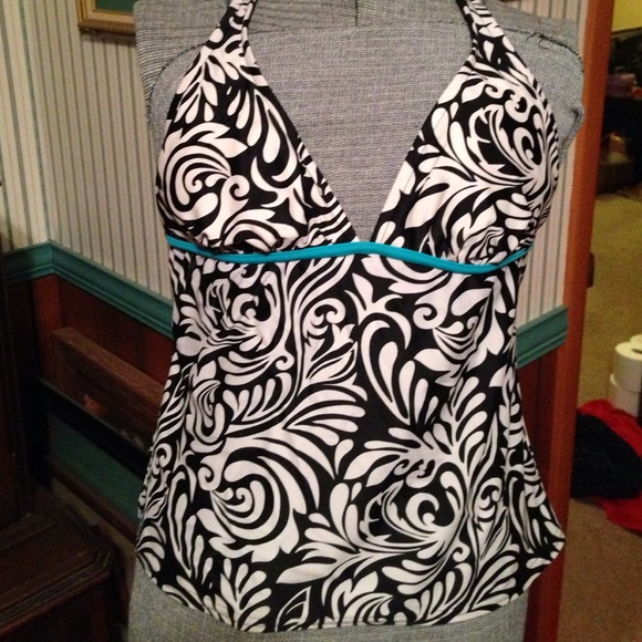 SOLD Black and white bathing suit halter top