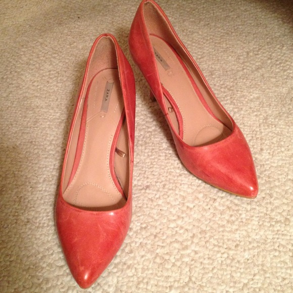 Zara Distressed Melon-Colored Leather Pumps