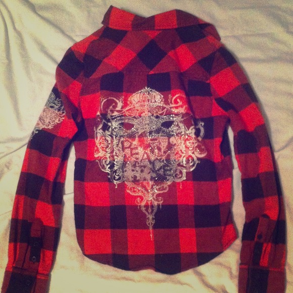 SOLD!!Pink and brown flannel shirt with bling