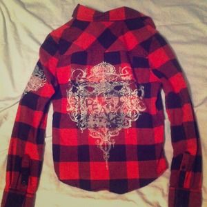 SOLD!!Pink and brown flannel shirt with bling