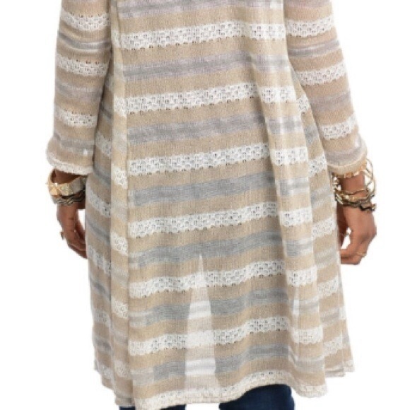 Beige and White Striped Cardigan - Picture 3 of 3
