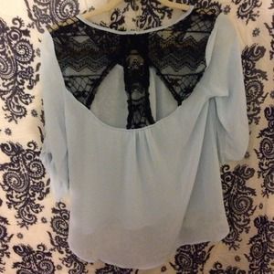 New Light Blue Black Lace Top