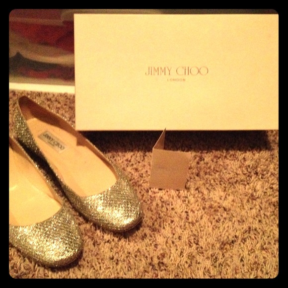 Jimmy Choo silver sparkly flats