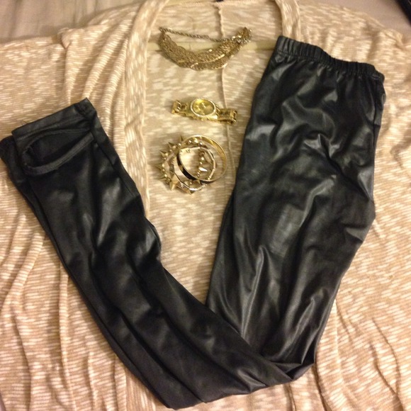 New Faux Leather Dark Grey Leggings