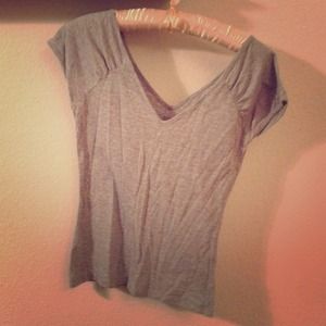 Grey v neck tee with silver tiny glitter stripe