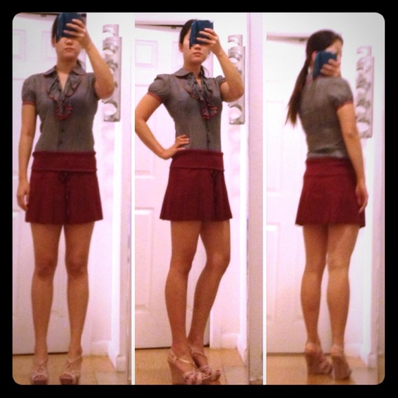 Bcbg red linen skirt