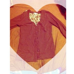 Brown cardigan, Lacey cheetah print back!